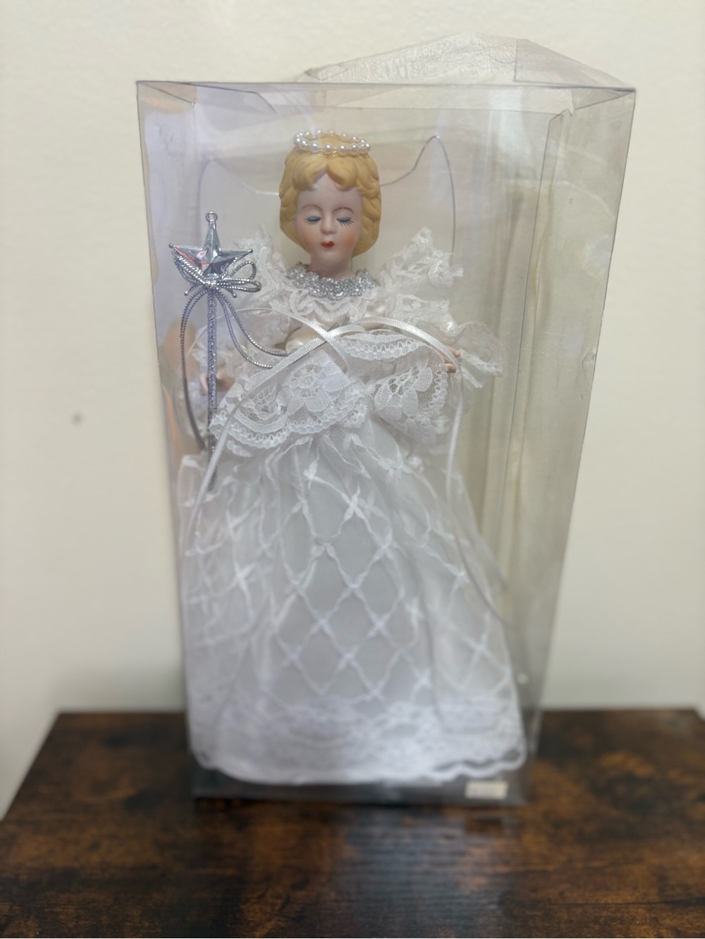 Vintage 90s Porcelain angel tree topper made in Taiwan w box